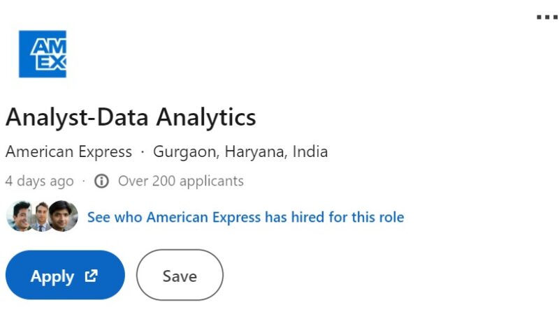 American Express Hiring Fresher Analyst-Data Analytics